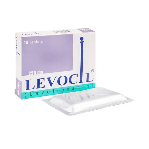 Box of Levocil tablets with a white background