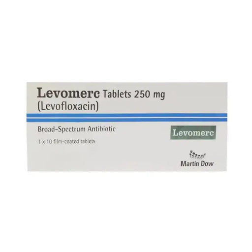 Levomerc Tablets 250 mg packaging with Levomere branding on a white background