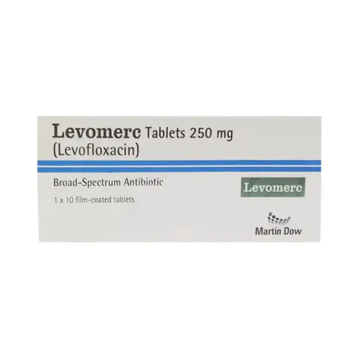 Levomerc Tablets 250 mg packaging with Levomere branding on a white background