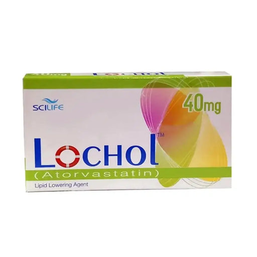 Box of Lochol (Atorvastatin) 40mg by SciLife on a white background