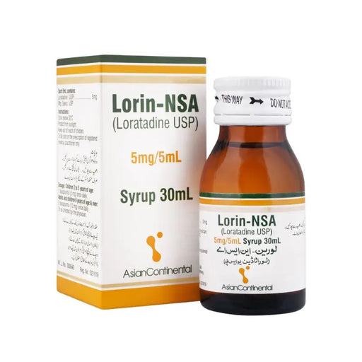 Lorin-NSA syrup bottle and packaging on a white background