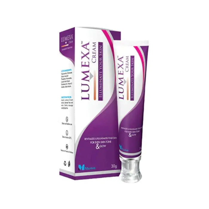 Lumexa cream tube and packaging on a white background
