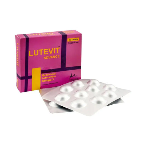 Lutevit Advance multivitamin packaging with tablets on a white background