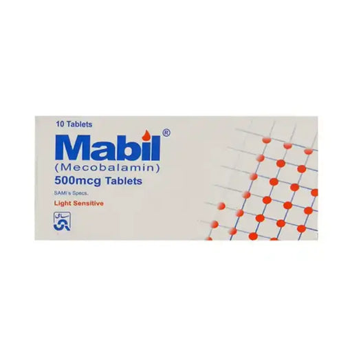 Mobil Mecobalamin 500mcg tablets packaging on a white background