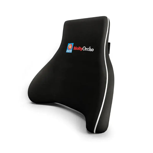 Black orthopedic pillow with Molto Ortho logo on a white background