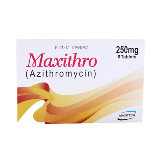 Maxithro (Azithromycin) packaging with colorful design on a white background