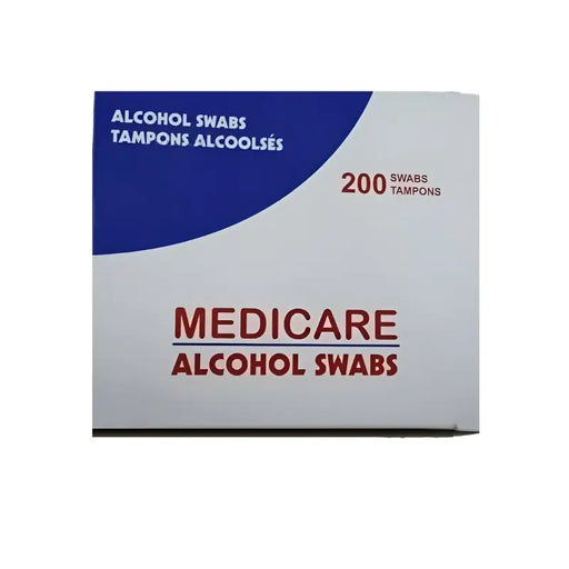 Box of Medicare alcohol swabs on a white background