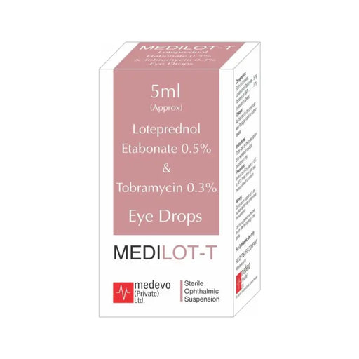 Box of Medilot-T eye drops withMedelo branding on a white background