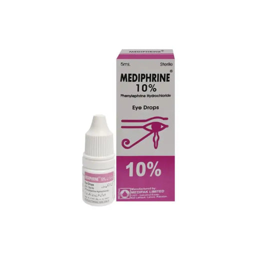 Mediphrine 10% eye drops with packaging on a white background