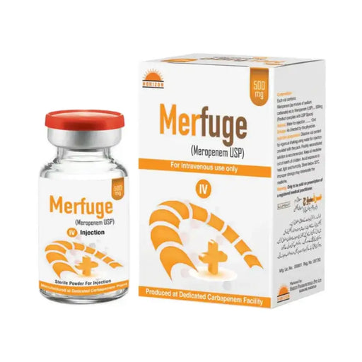 Merfuge injection bottle and packaging on a white background