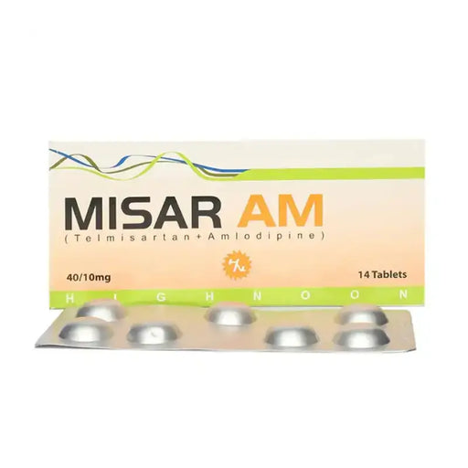 Packaging of MISAR AM tablets with a white background