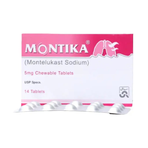 Montika Montelukast Sodium 5mg chewable tablets packaging on a white background