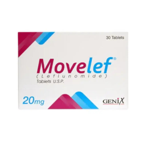 Box of Movelef tablets with Genix branding on a white background
