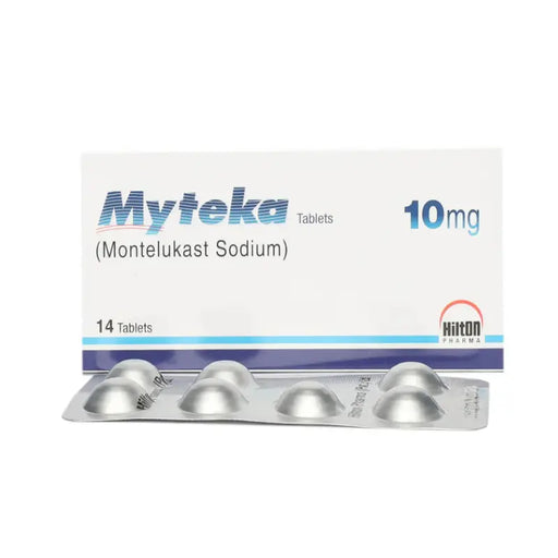 Myteka 10mg tablets packaging with Hilton Pharma logo on a white background