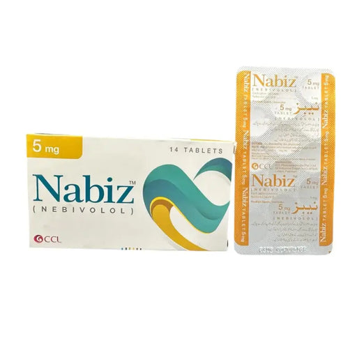 Nabiz Tablet 5mg 14’s pack – used for hypertension and angina treatment.