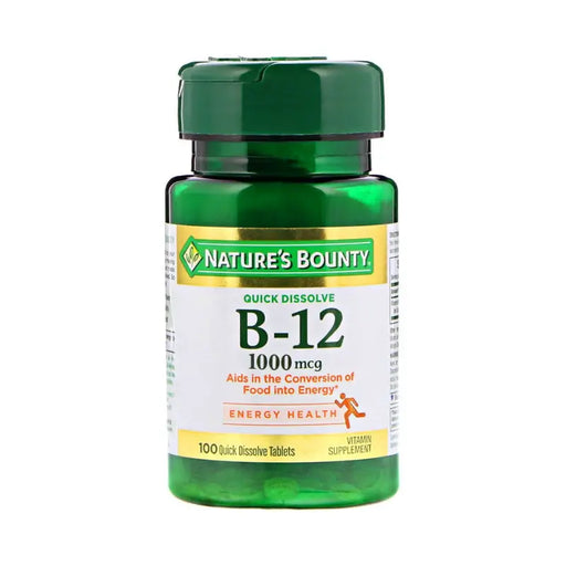 Nature's Bounty B-12 supplement bottle on a white background