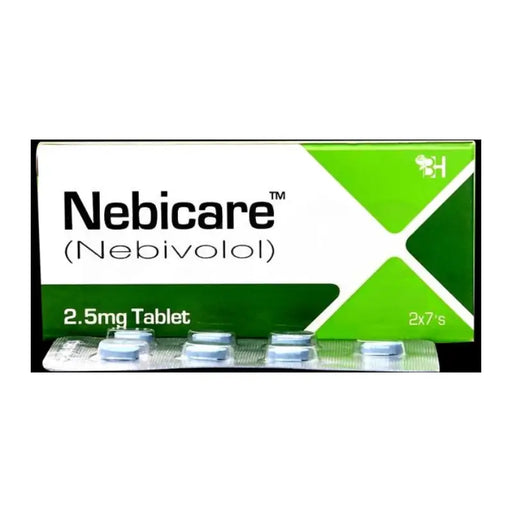 Nebicare (Nebivolo) 2.5mg tablet packaging with green and white design.