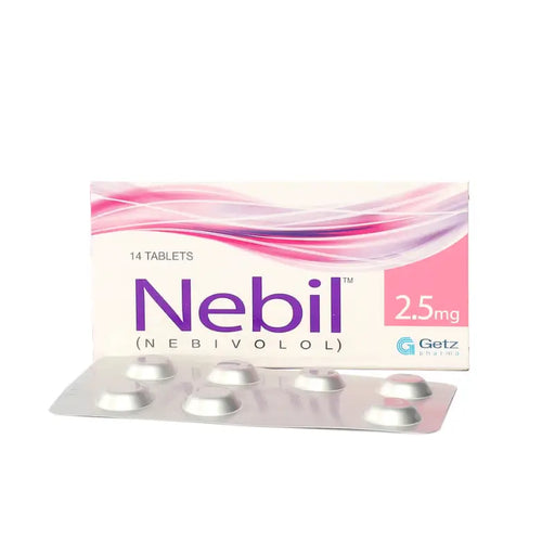 Nebil 2.5mg tablet packaging with Getz branding on a white background
