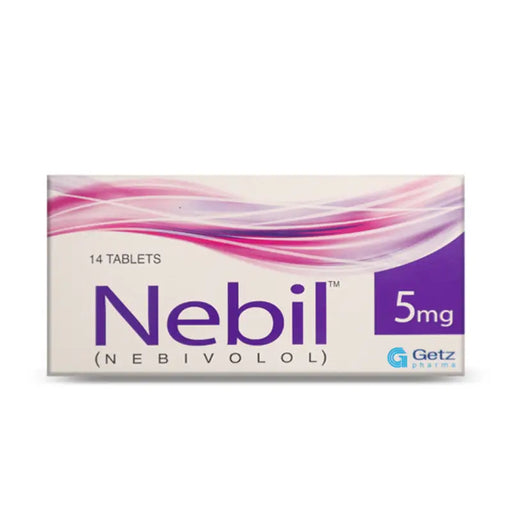 Nebil 5mg tablet packaging with Getz logo on a white background