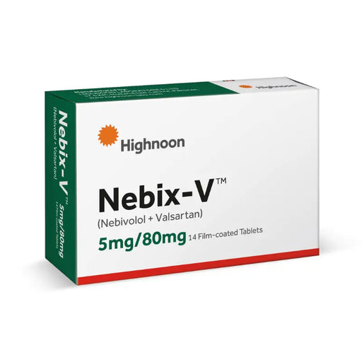 Box of Nebix-V medication by Highnoon on a white background