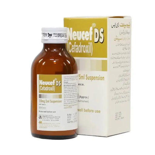 Neucel DS Cefadroxil bottle and packaging on a white background
