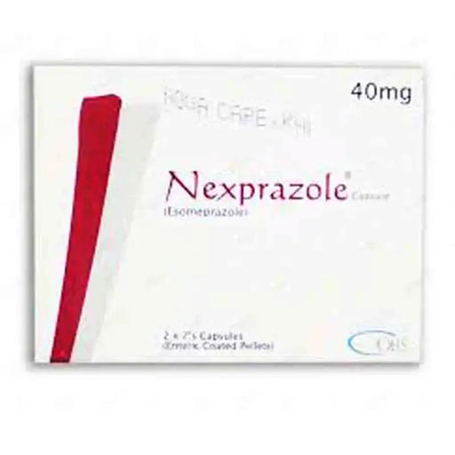 Nexpazole 40mg capsule box with red stripe on a white background