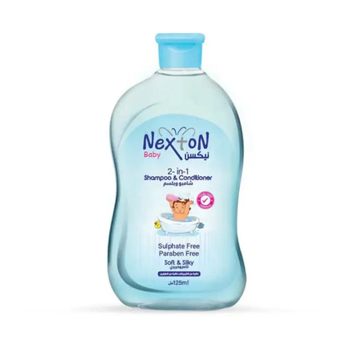 Nexton baby shampoo and conditioner bottle on a white background