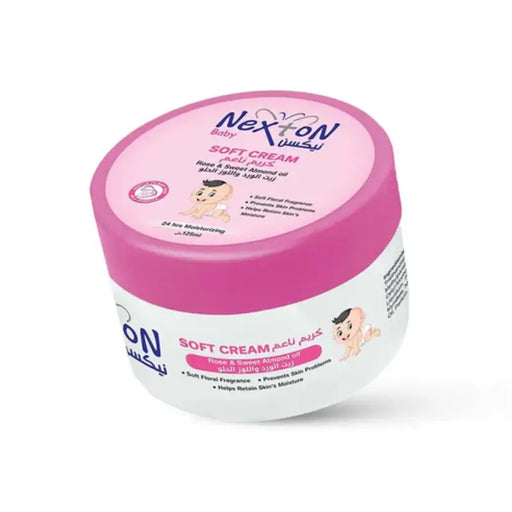 Nexlon Baby Soft Cream jar with pink lid on a white background