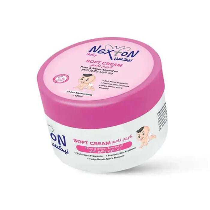Nexlon Baby Soft Cream jar with pink lid on a white background