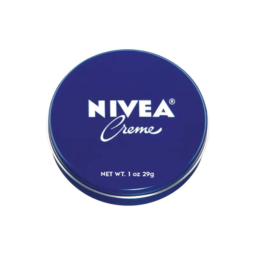 Nivea Creme tin with blue lid on a white background