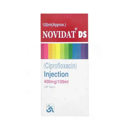 Novidat DS Ciprofloxacin Injection packaging on a white background