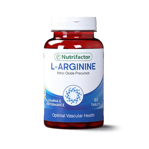 Nutrifactor L-Arginine supplement bottle on a white background