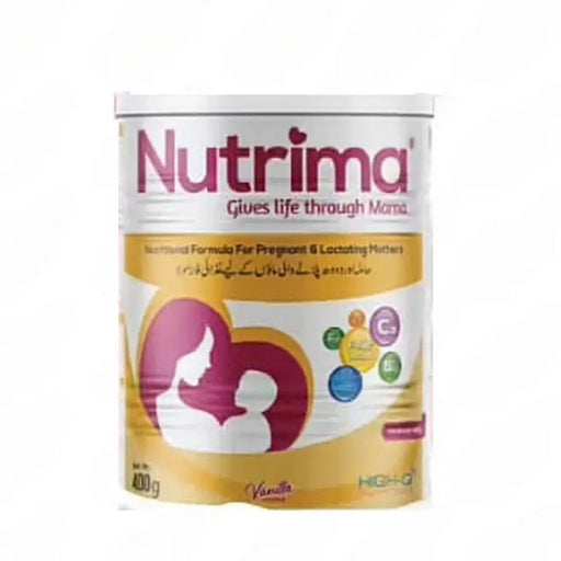Nutrima powder container for pregnant and lactating mothers on a white background