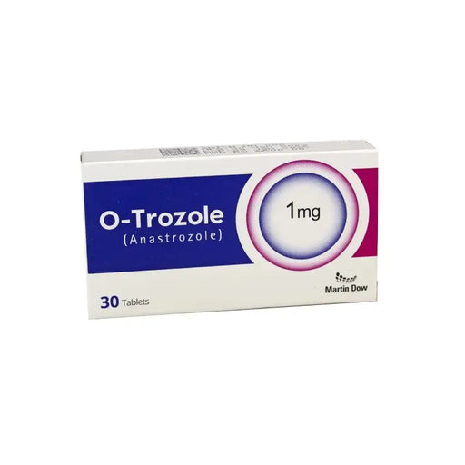 Box of O-Troazole (Anastrozole) tablets with 1mg dosage on a white background