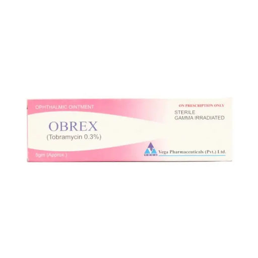Obrex ointment box with Vega Pharmaceuticals logo on a white background