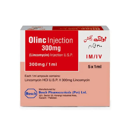 Olinc Injection 300mg packaging with Bosch Pharmaceuticals logo on a white background