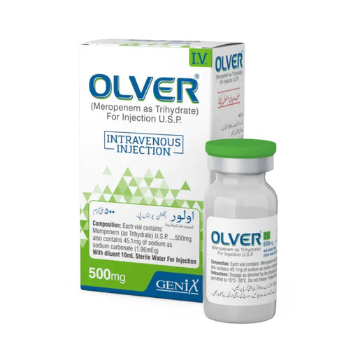 Olver intravenous injection bottle and packaging on a white background