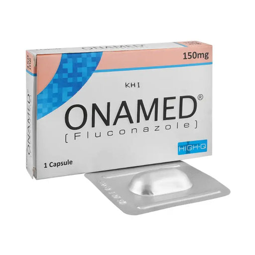 Onamed Fluconazole packaging with a capsule on a white background