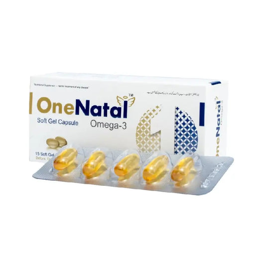 Box of OneNatal Omega-3 soft gel capsules on a white background