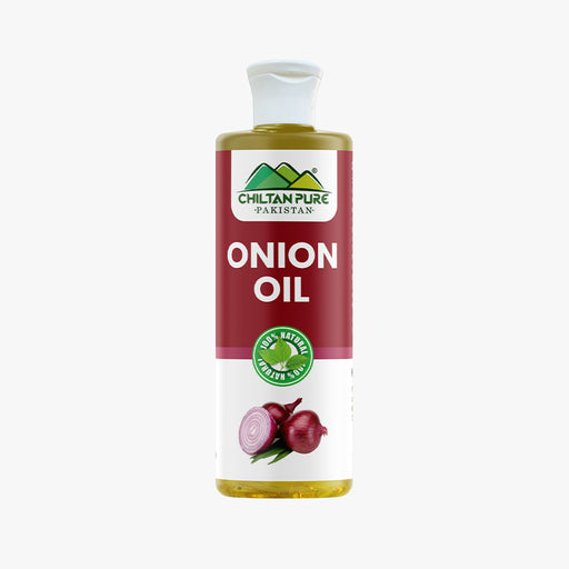 Bottle of Chiltan Pure Onion Oil on a white background