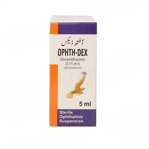 Ophth-Dex ophthalmic suspension packaging on a white background