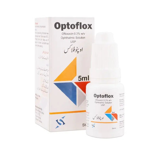 Optoflex ophthalmic solution packaging with box and bottle on a white background