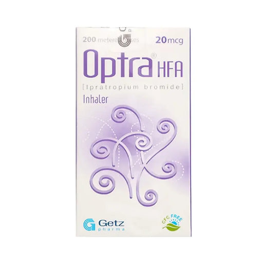 Optra HFA inhaler packaging with Getz Pharma logo on a white background