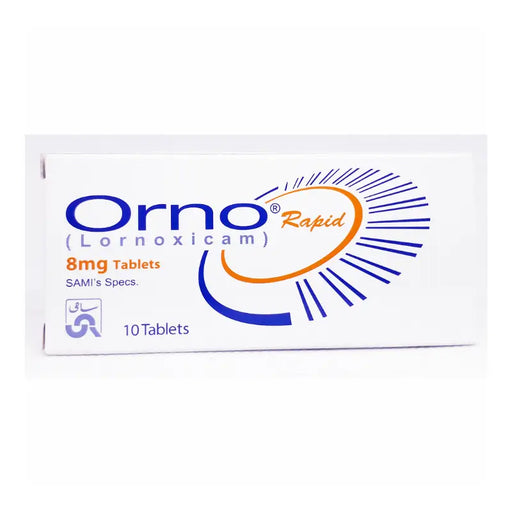 Orno Rapid Lornoxicam 8mg tablets packaging on a white background