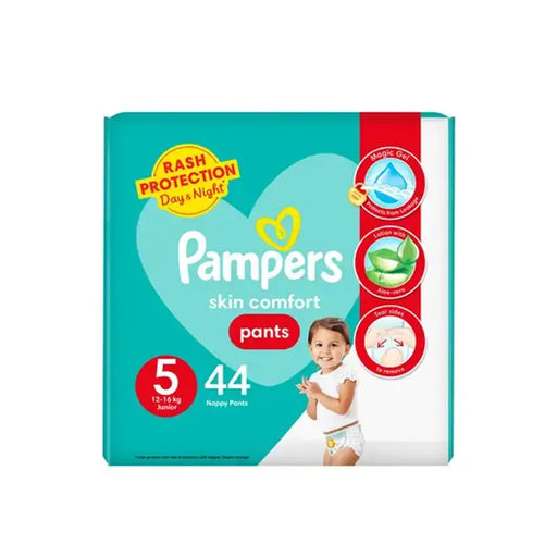 Pampers skin comfort pants package on a white background