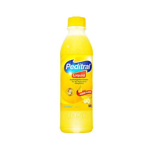 Peditral Solution Banana Flavor Bottole on White Backgroud