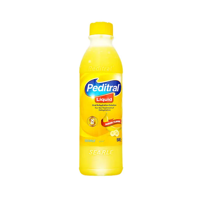 Peditral Solution Banana Flavor Bottole on White Backgroud
