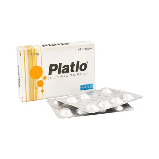 Platlo medication packaging with tablets on a white background