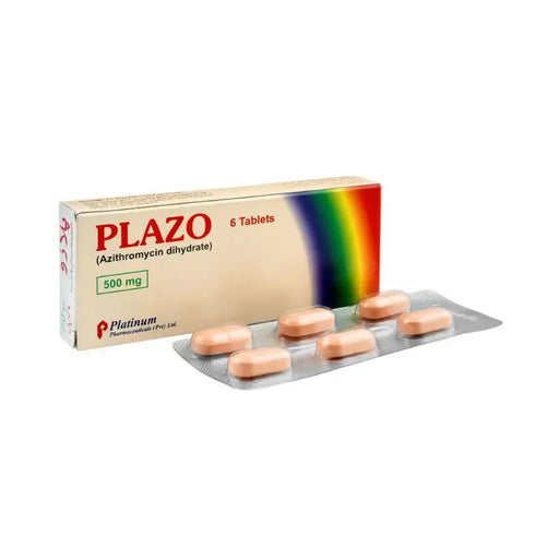 Plazo tablet packaging with tablets on a white background