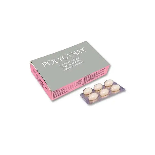POLYGYNAX packaging with pink and gray design on a white background